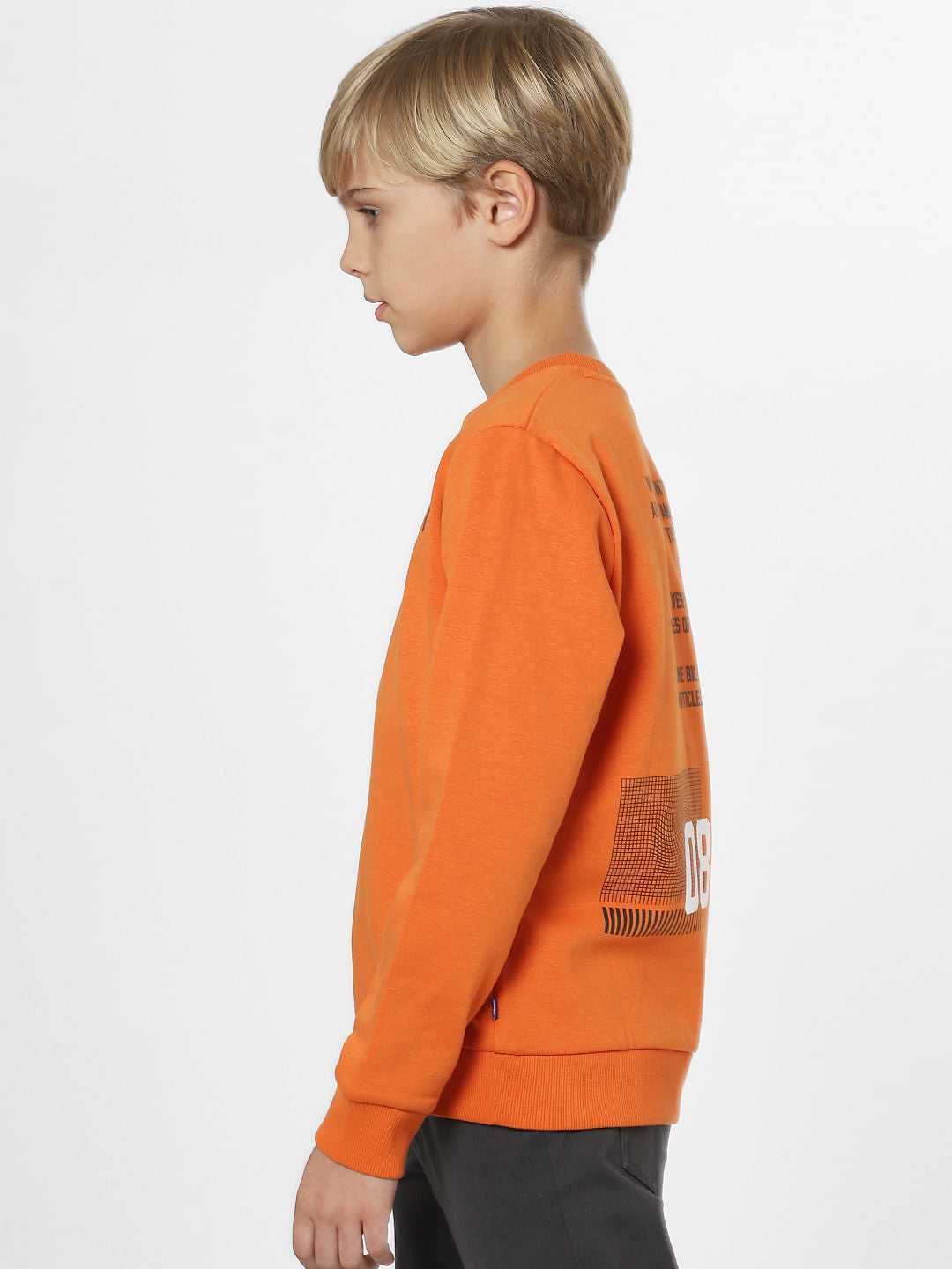 Boys Orange Text Print Sweatshirt