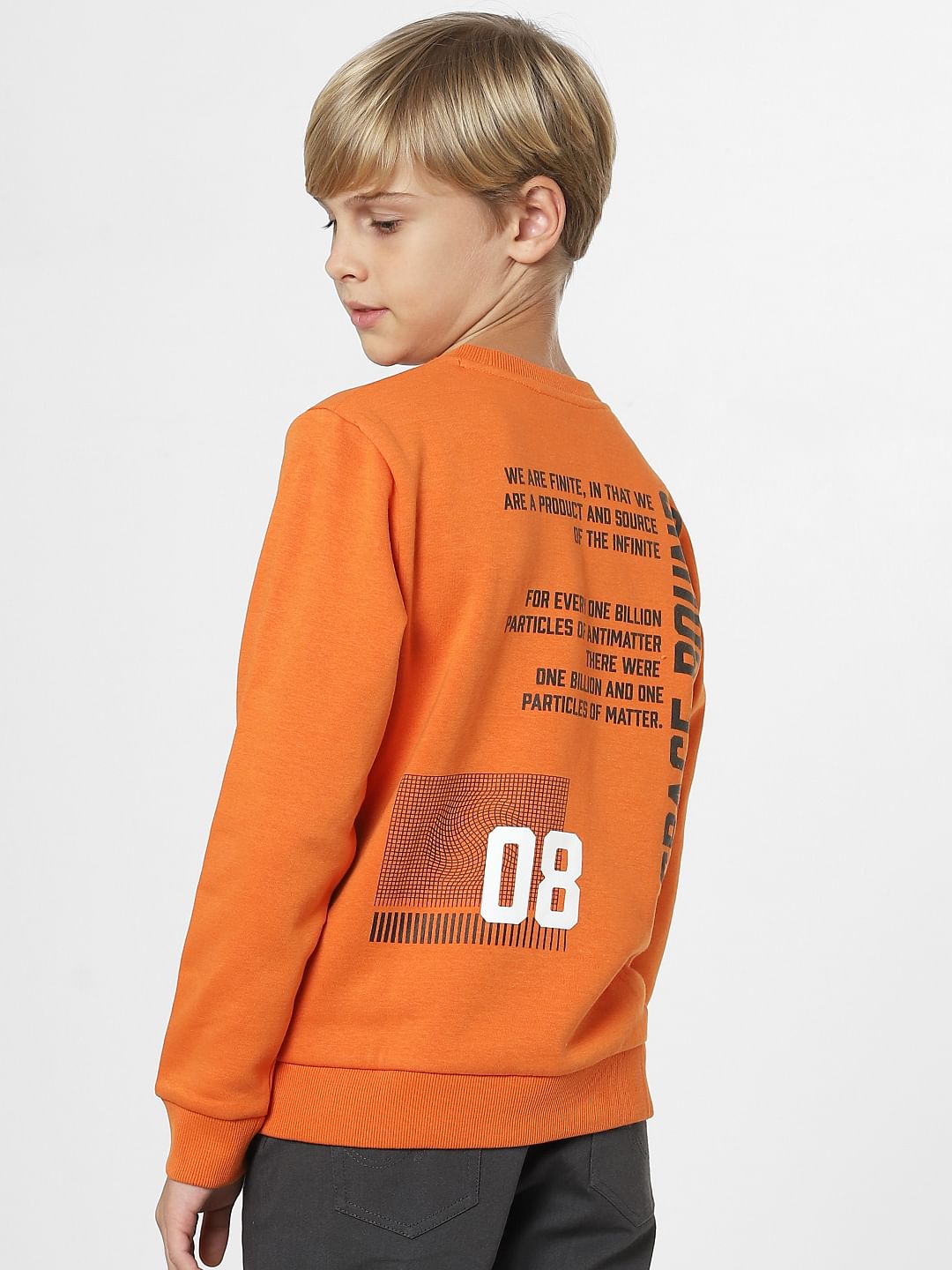Boys Orange Text Print Sweatshirt