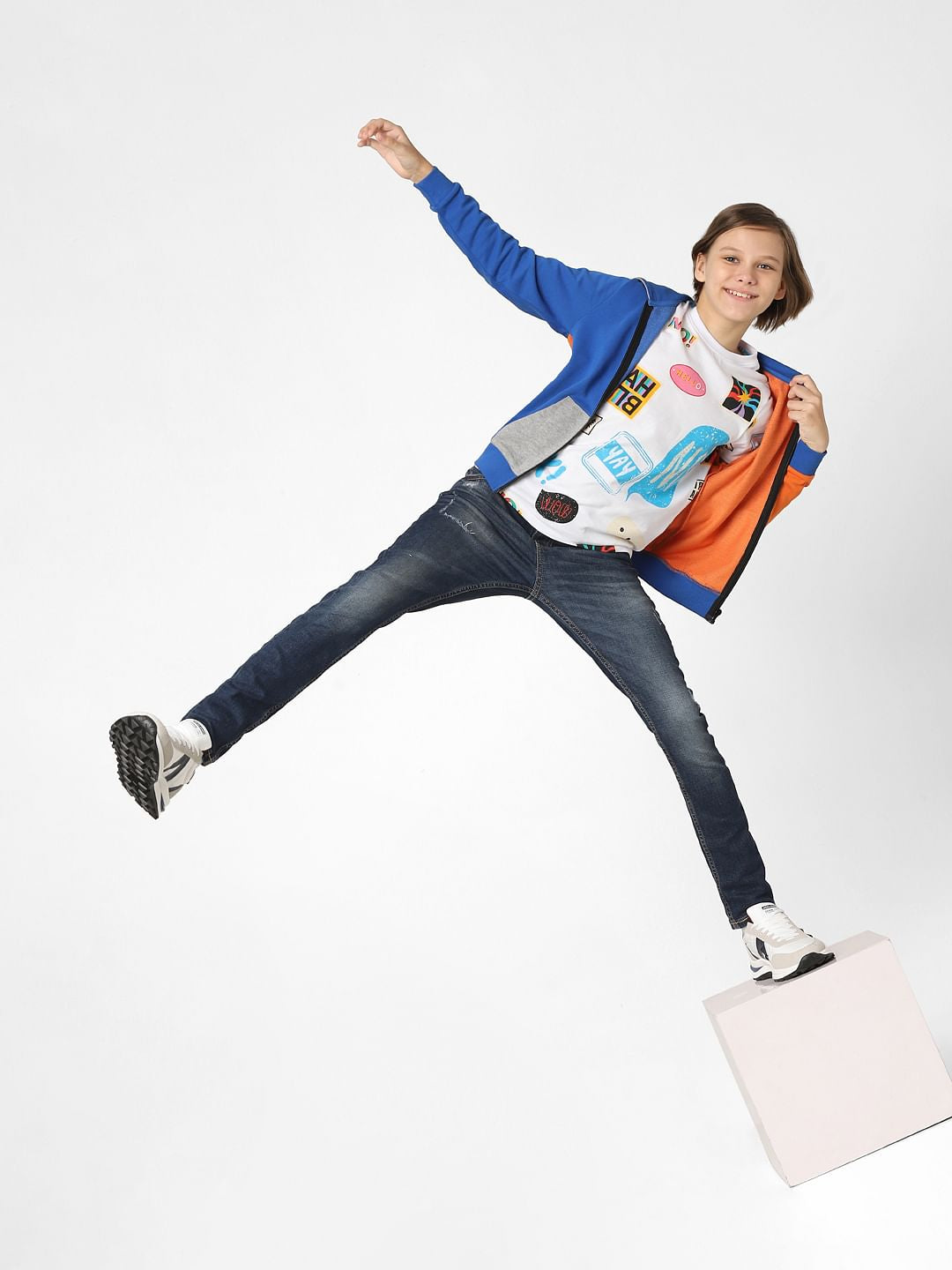 Boys Orange Colourblocked Zip-Up Sweatshirt - 4/5Y