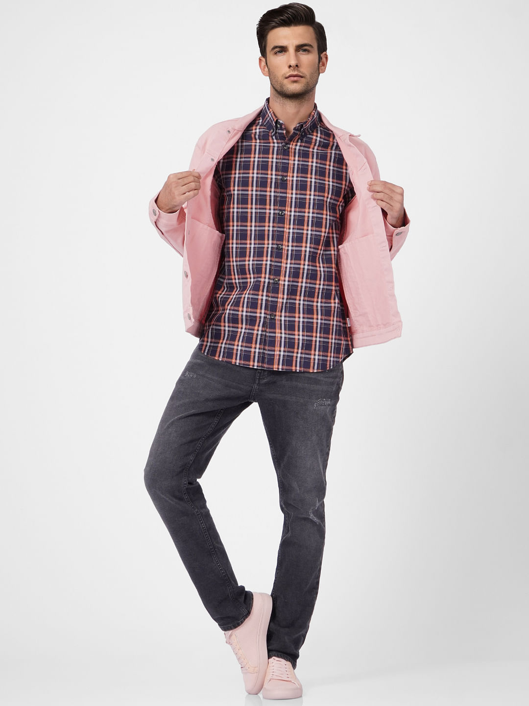 Navy Blue Check Full Sleeves Shirt - S