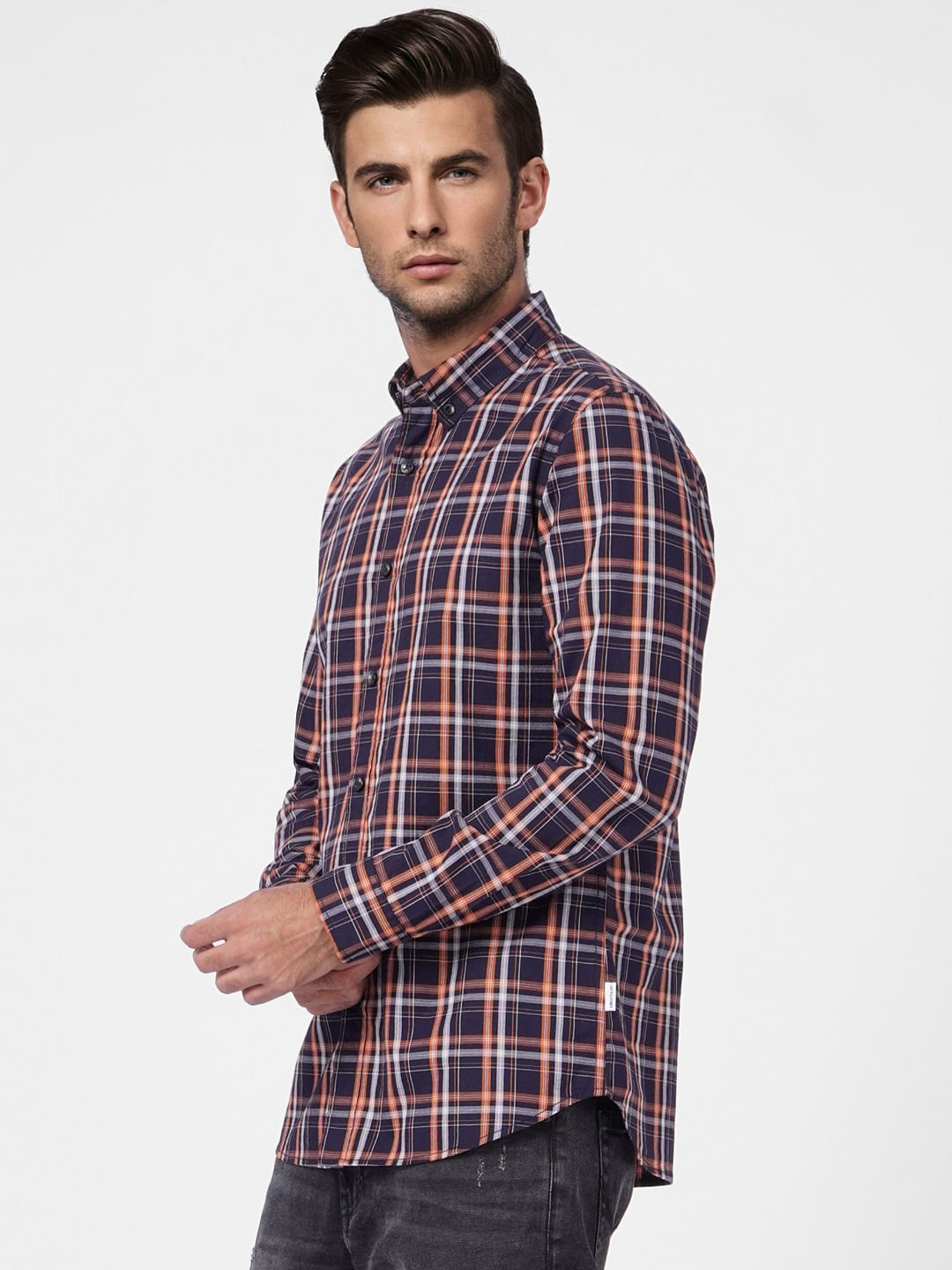Navy Blue Check Full Sleeves Shirt