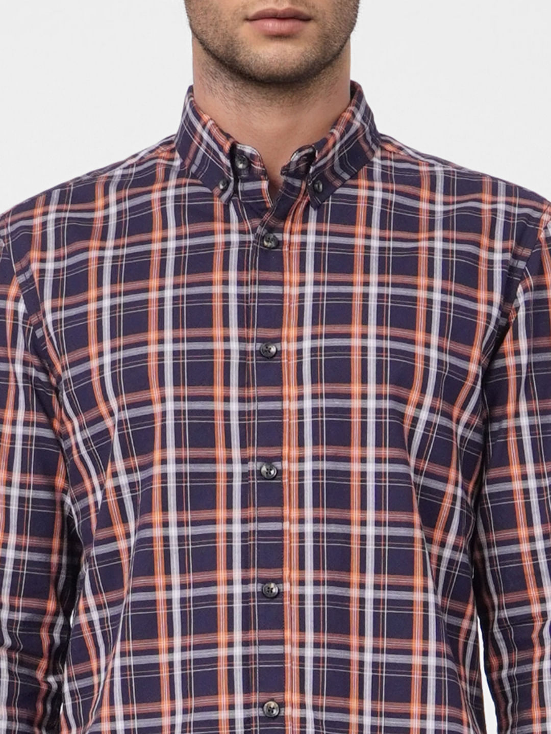 Navy Blue Check Full Sleeves Shirt