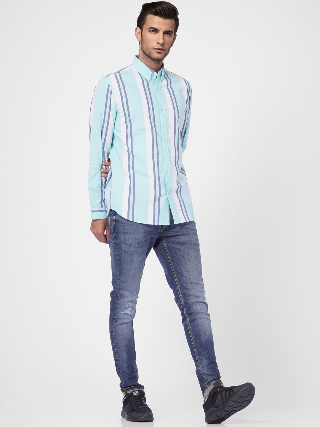Blue Striped Full Sleeves Shirt