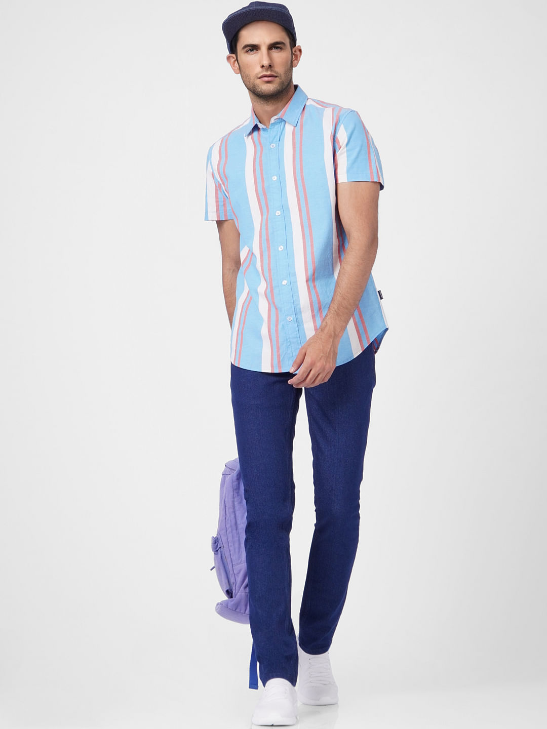Blue Striped Short Sleeves Shirt