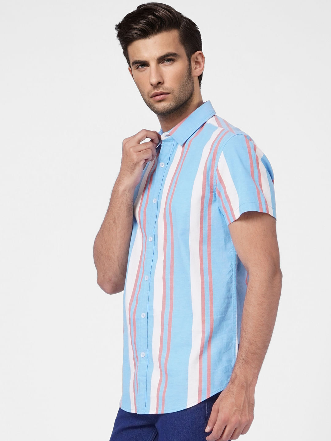 Blue Striped Short Sleeves Shirt