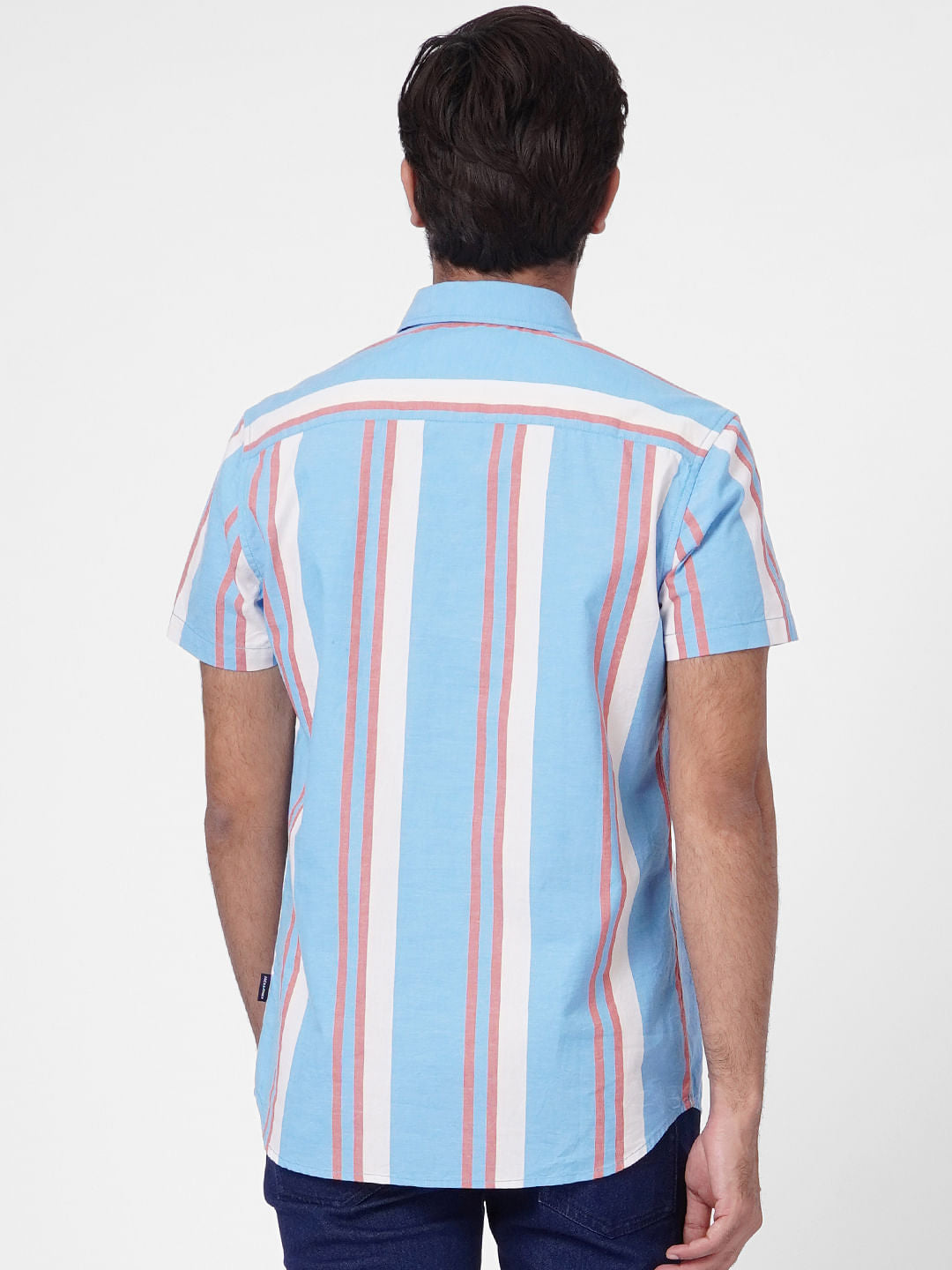 Blue Striped Short Sleeves Shirt
