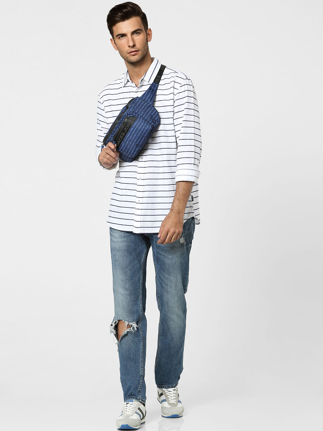 White Striped Full Sleeves Shirt - S
