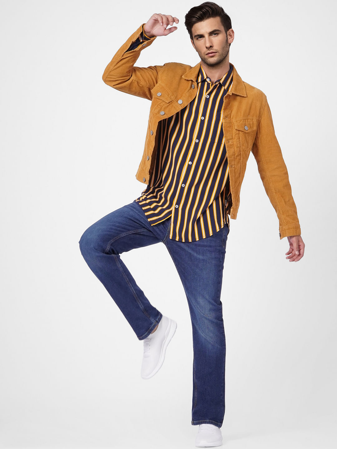 Yellow Striped Full Sleeves Shirt - S