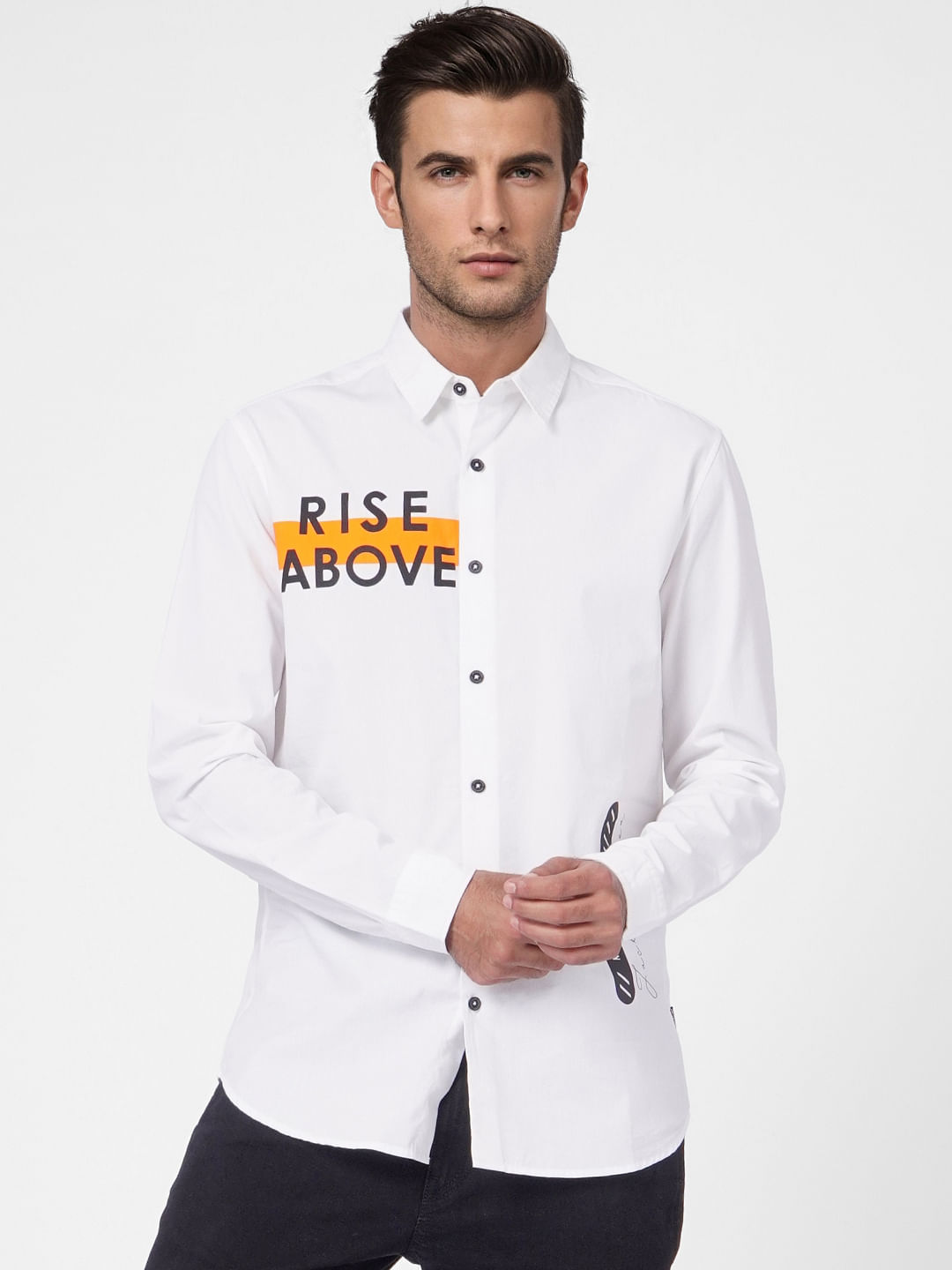 White Printed Full Sleeves Shirt