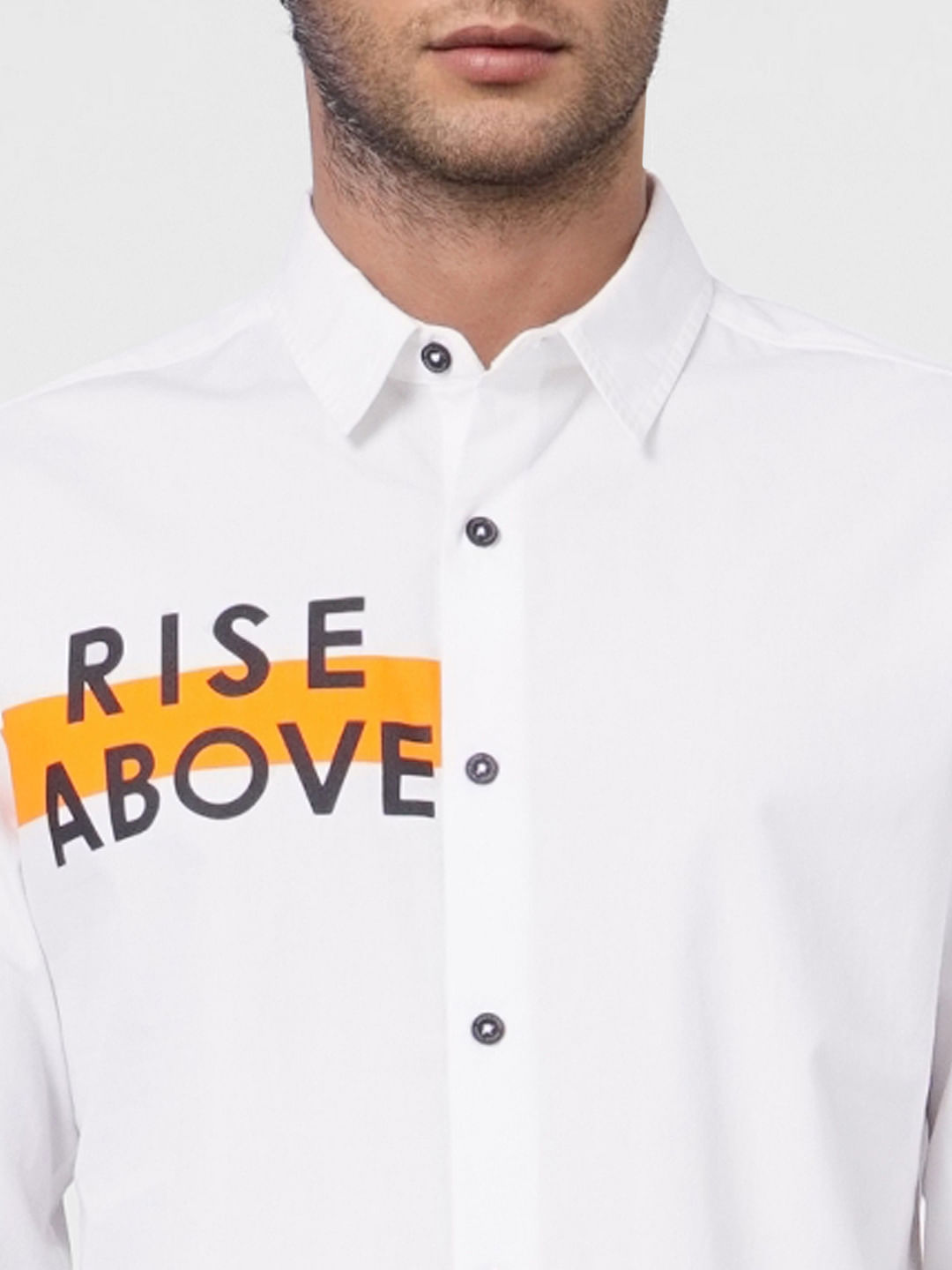 White Printed Full Sleeves Shirt