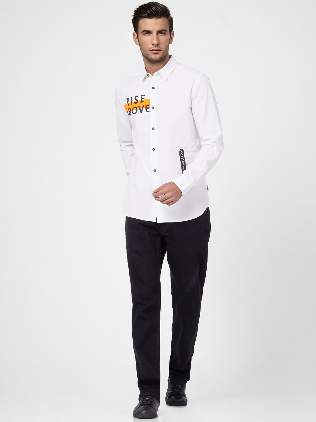 White Printed Full Sleeves Shirt