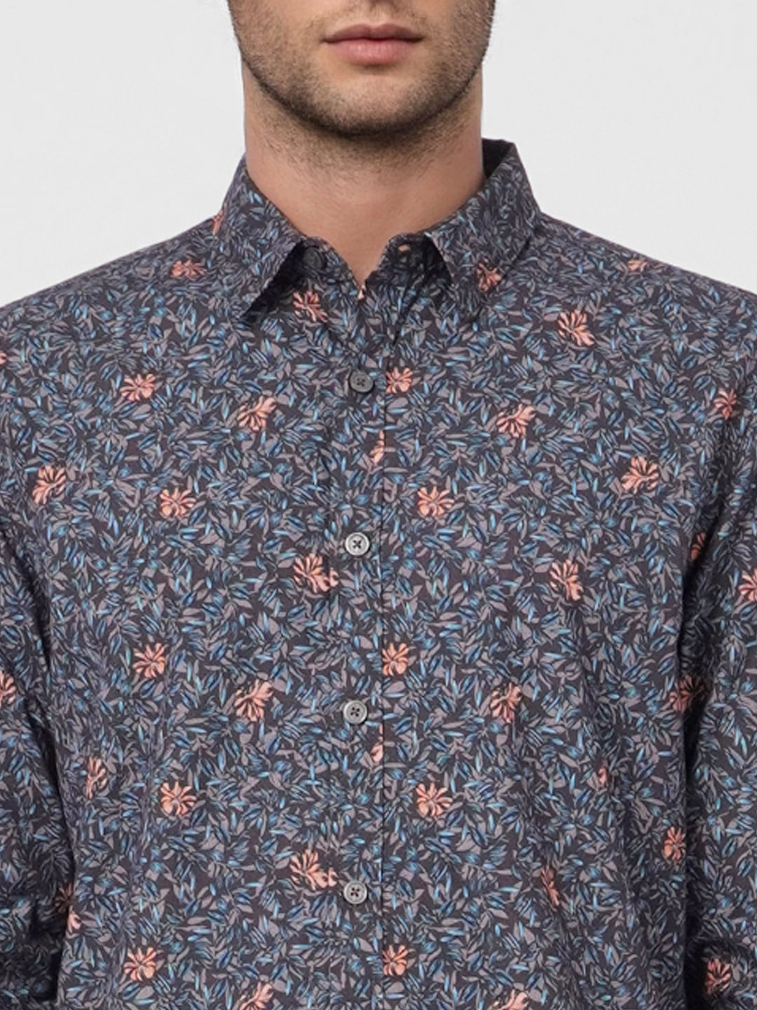 Grey Printed Full Sleeves Shirt