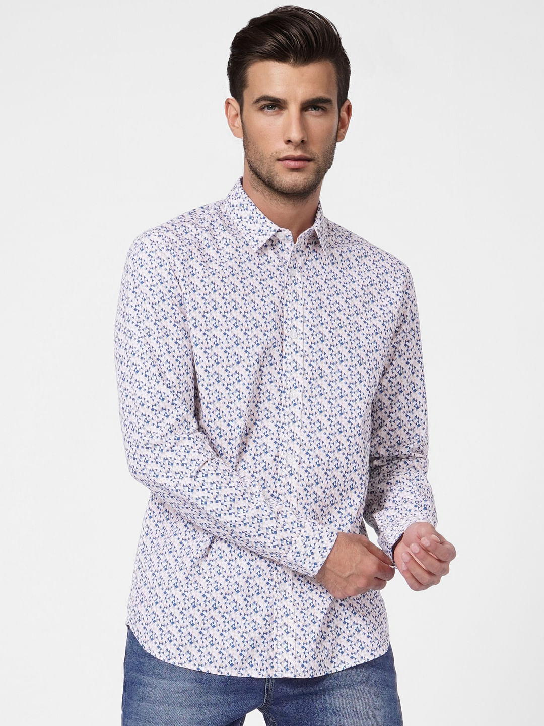 White Printed Full Sleeves Shirt