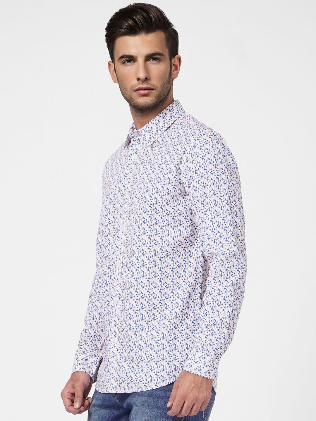 White Printed Full Sleeves Shirt