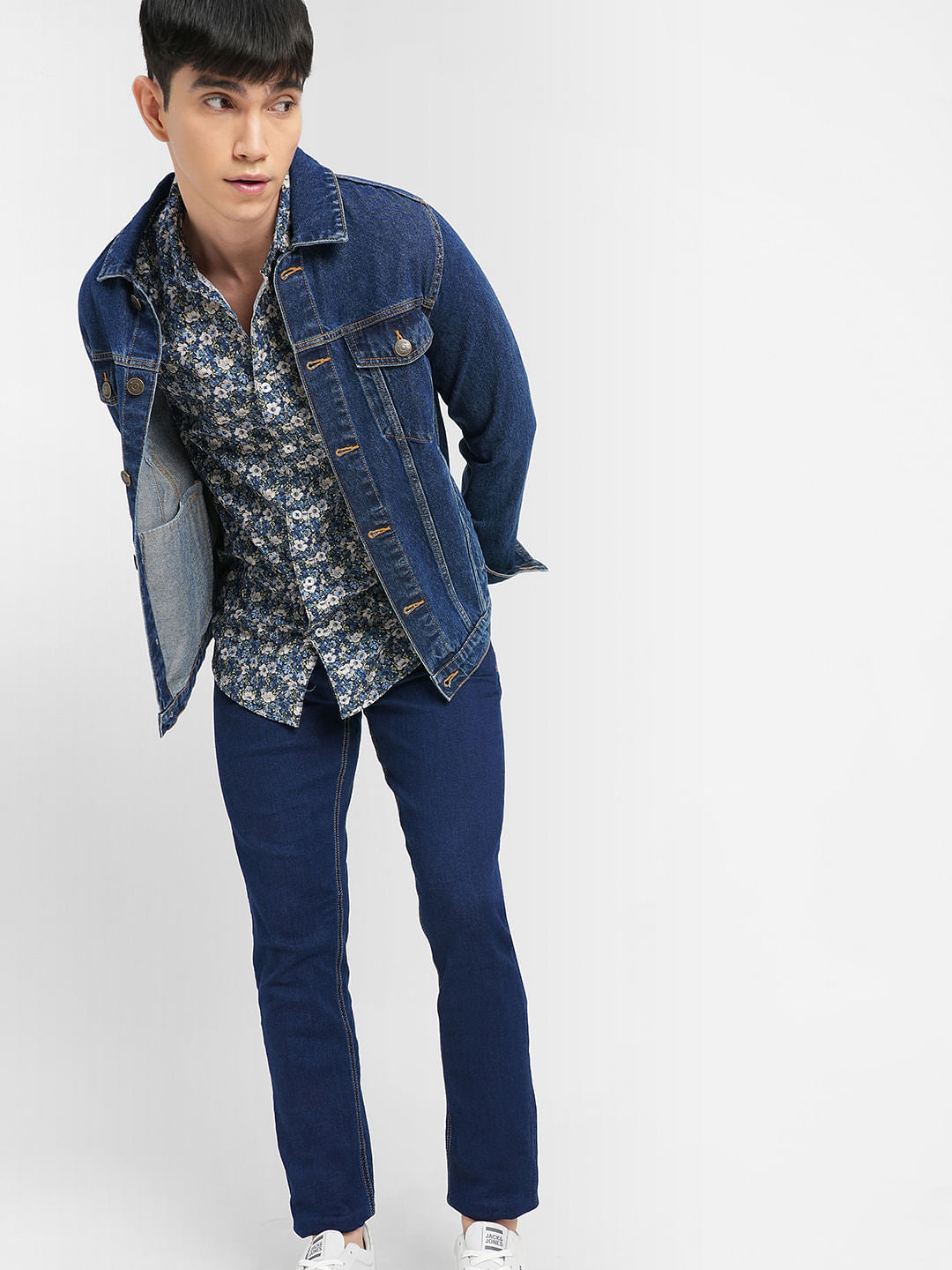 Blue Floral Print Full Sleeves Shirt - S