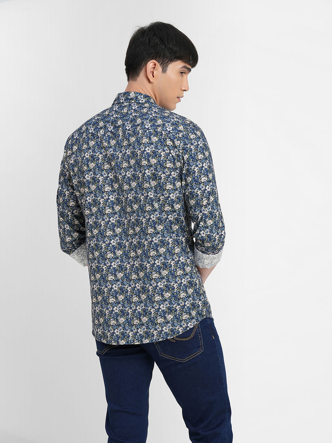 Blue Floral Print Full Sleeves Shirt