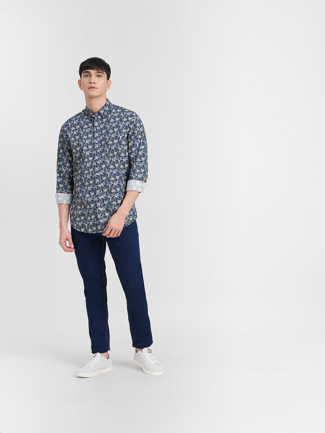 Blue Floral Print Full Sleeves Shirt