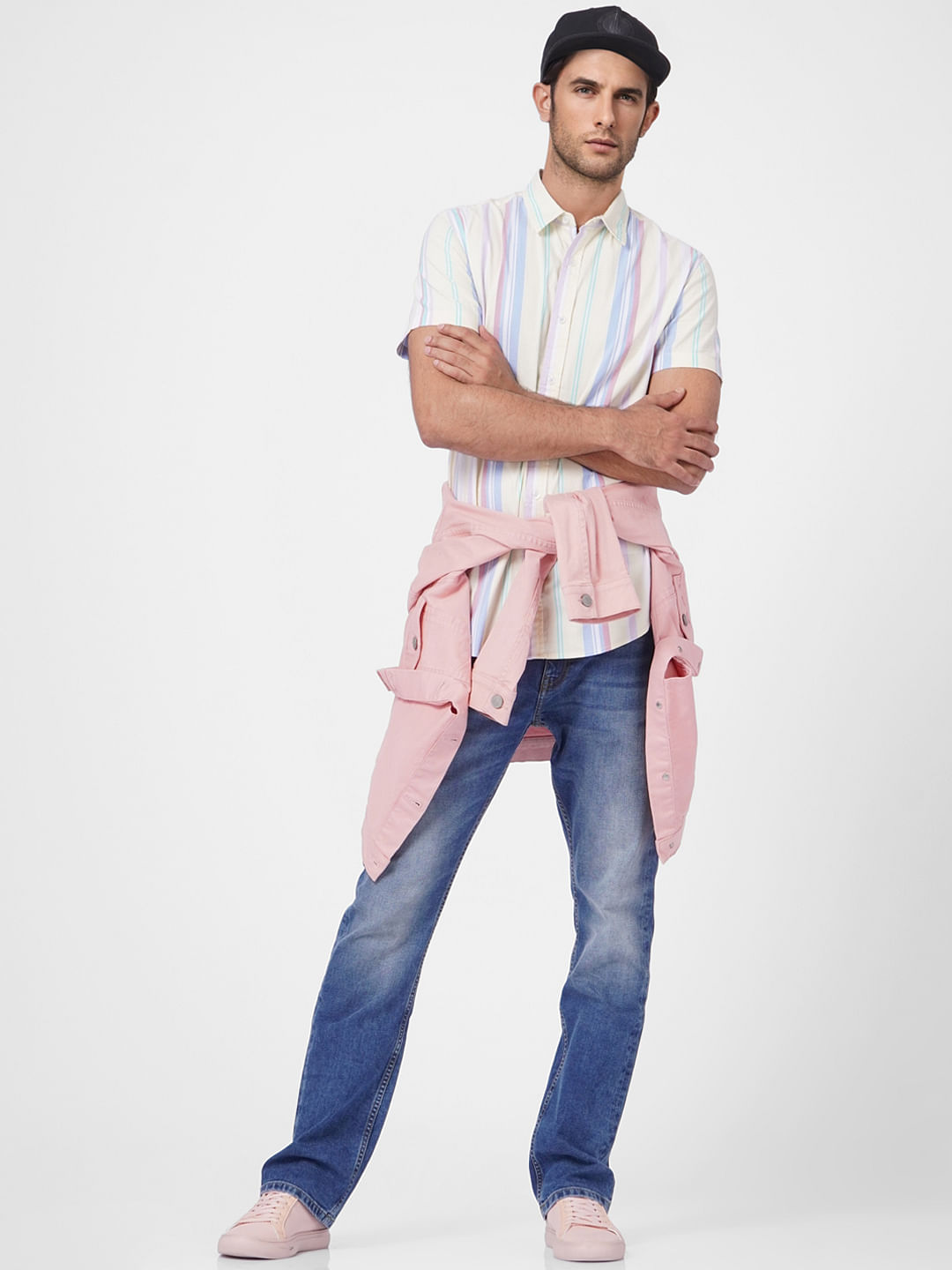 Yellow Striped Short Sleeves Shirt - S
