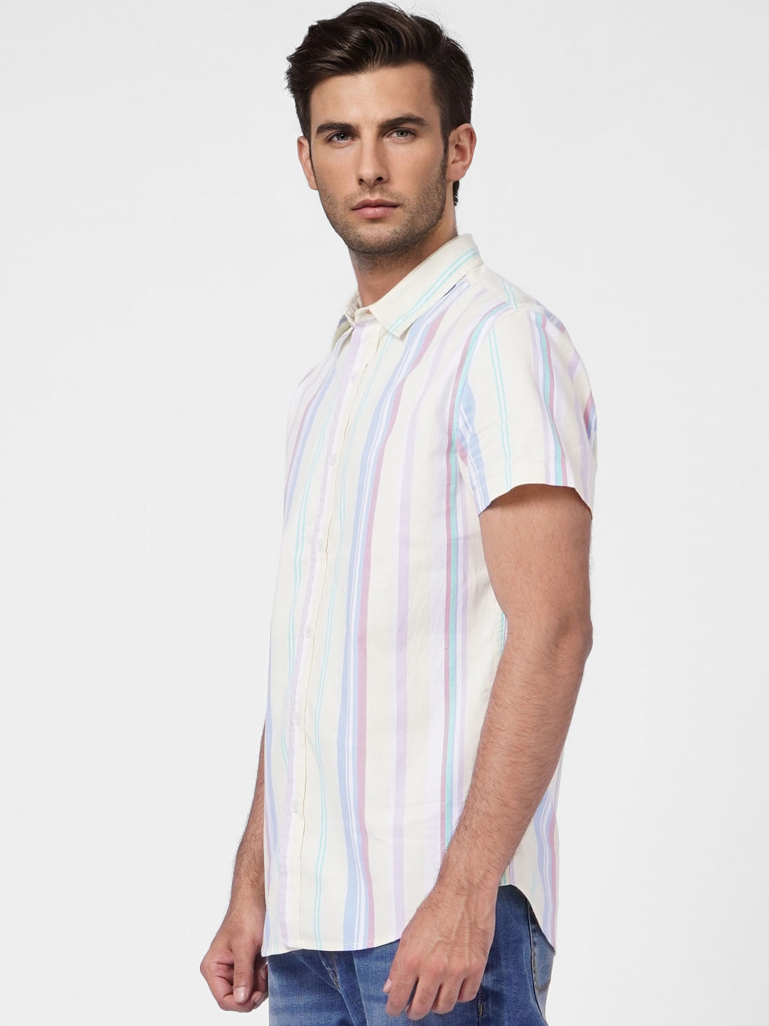 Yellow Striped Short Sleeves Shirt