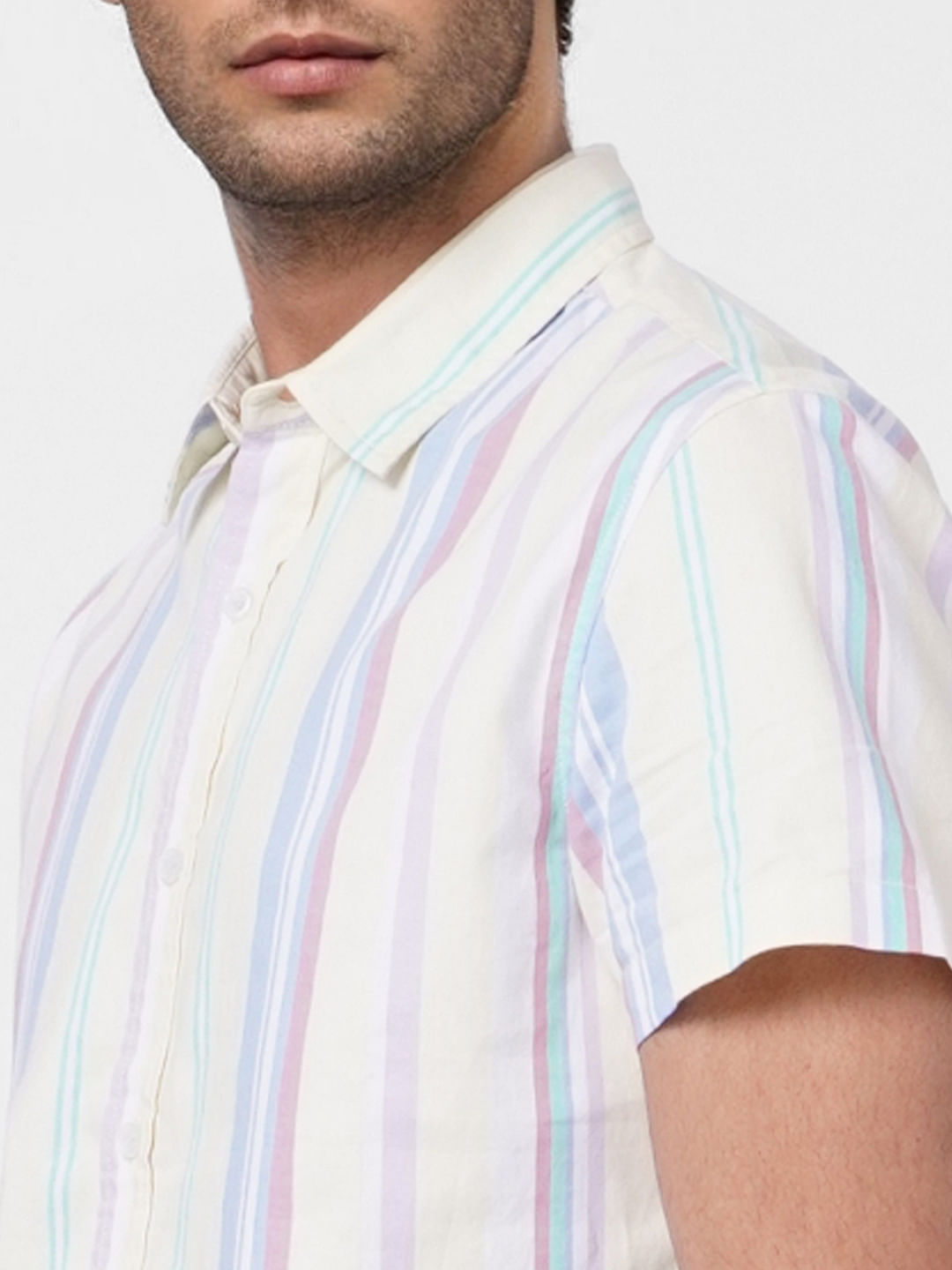 Yellow Striped Short Sleeves Shirt
