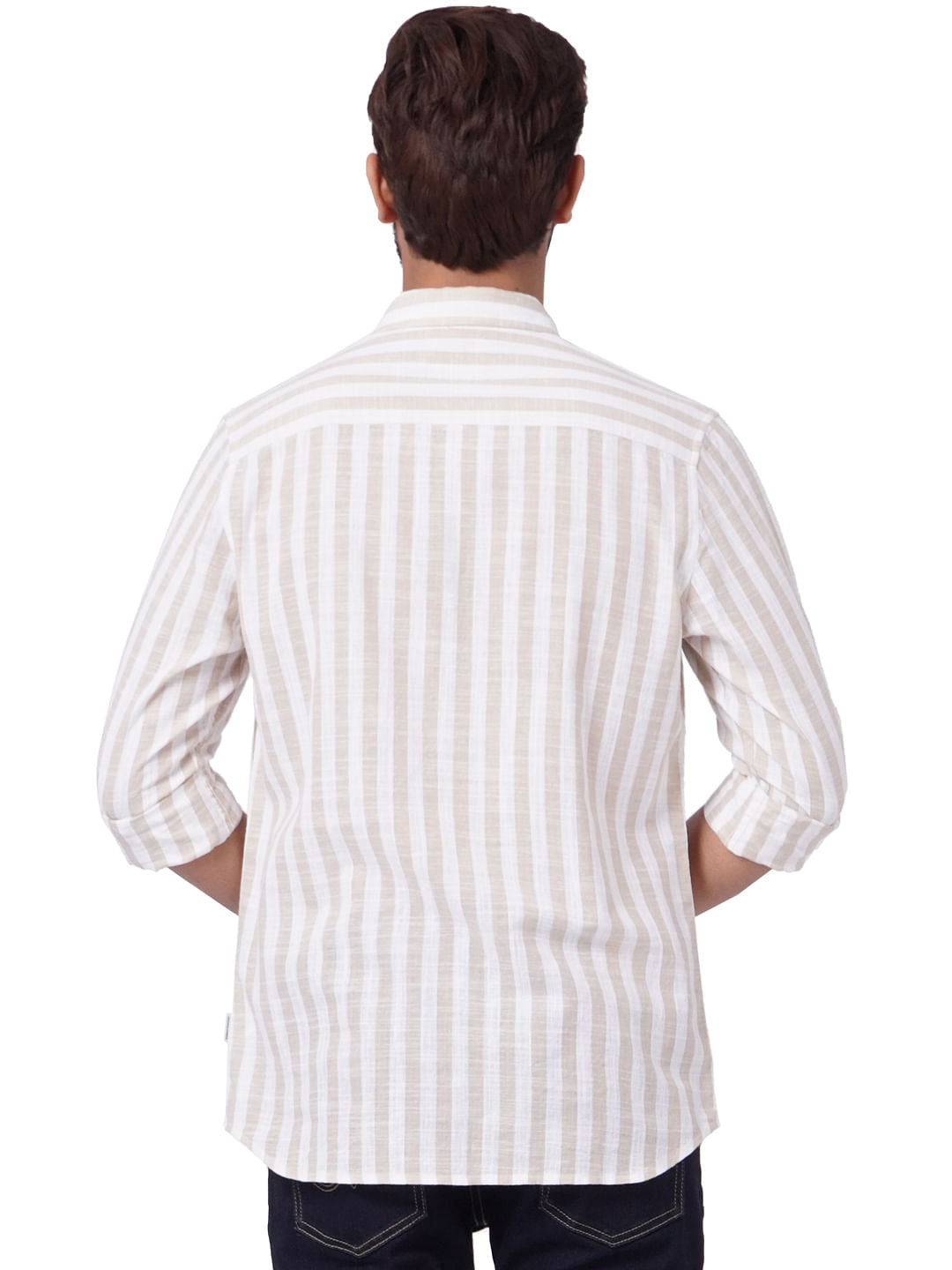 Beige Striped Full Sleeves Shirt