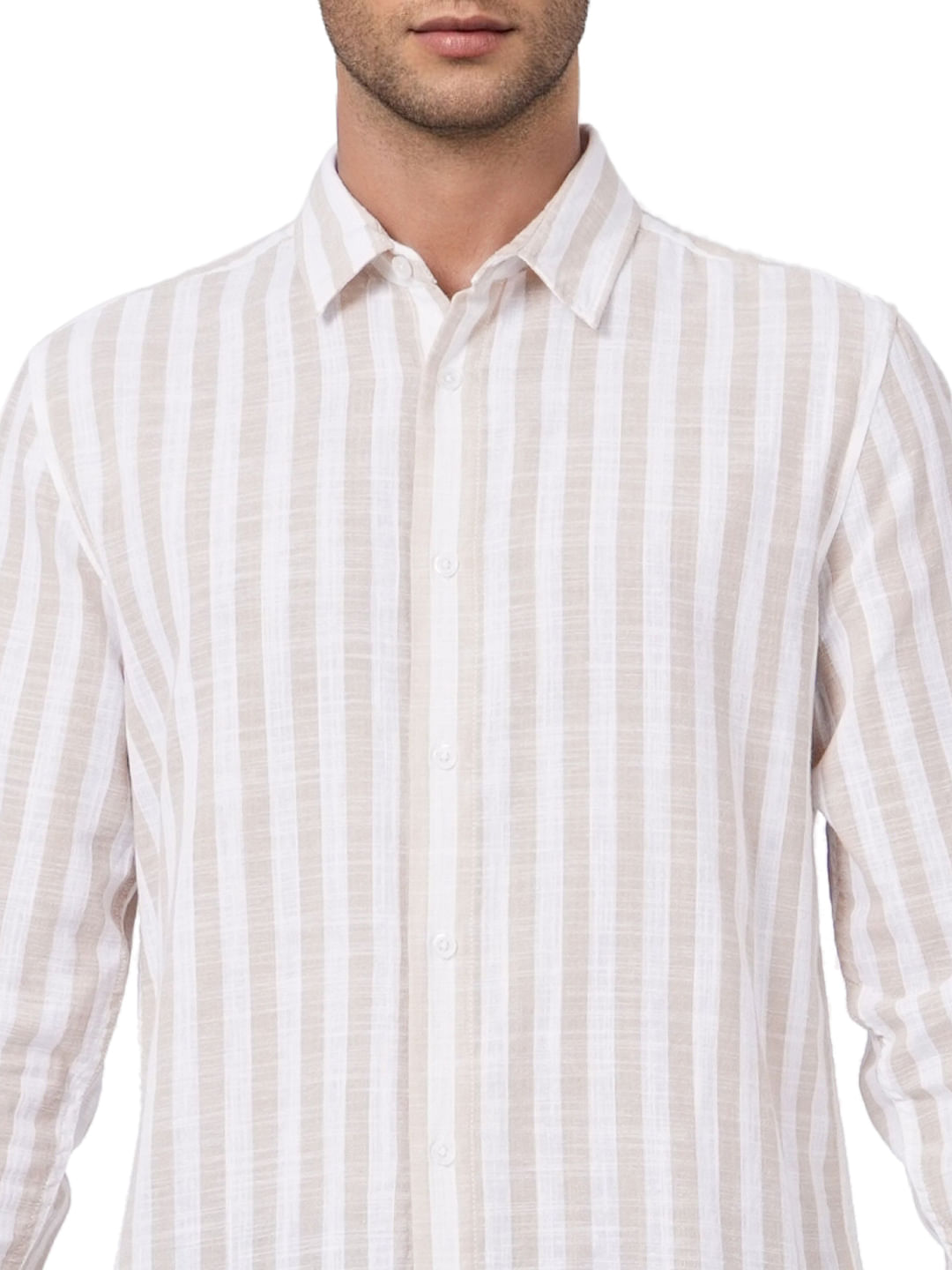 Beige Striped Full Sleeves Shirt