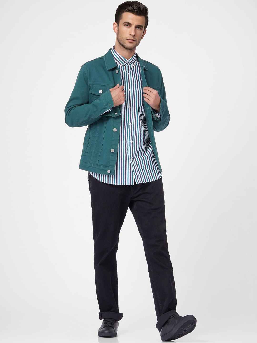 Blue Striped Full Sleeves Shirt - S