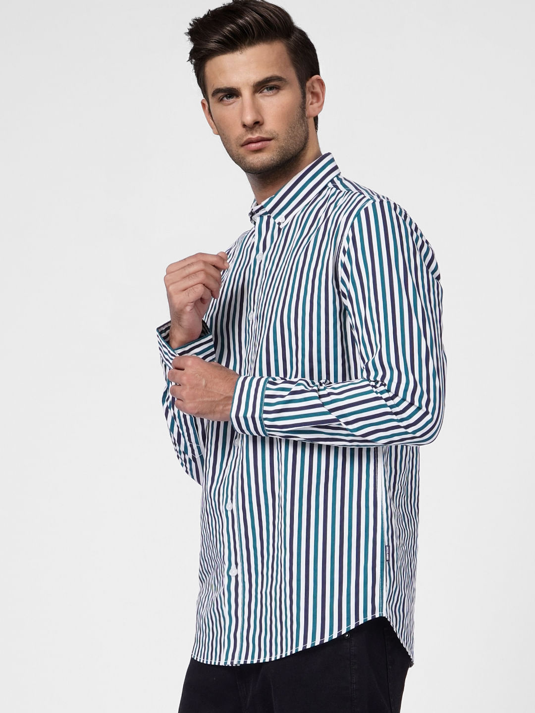 Blue Striped Full Sleeves Shirt