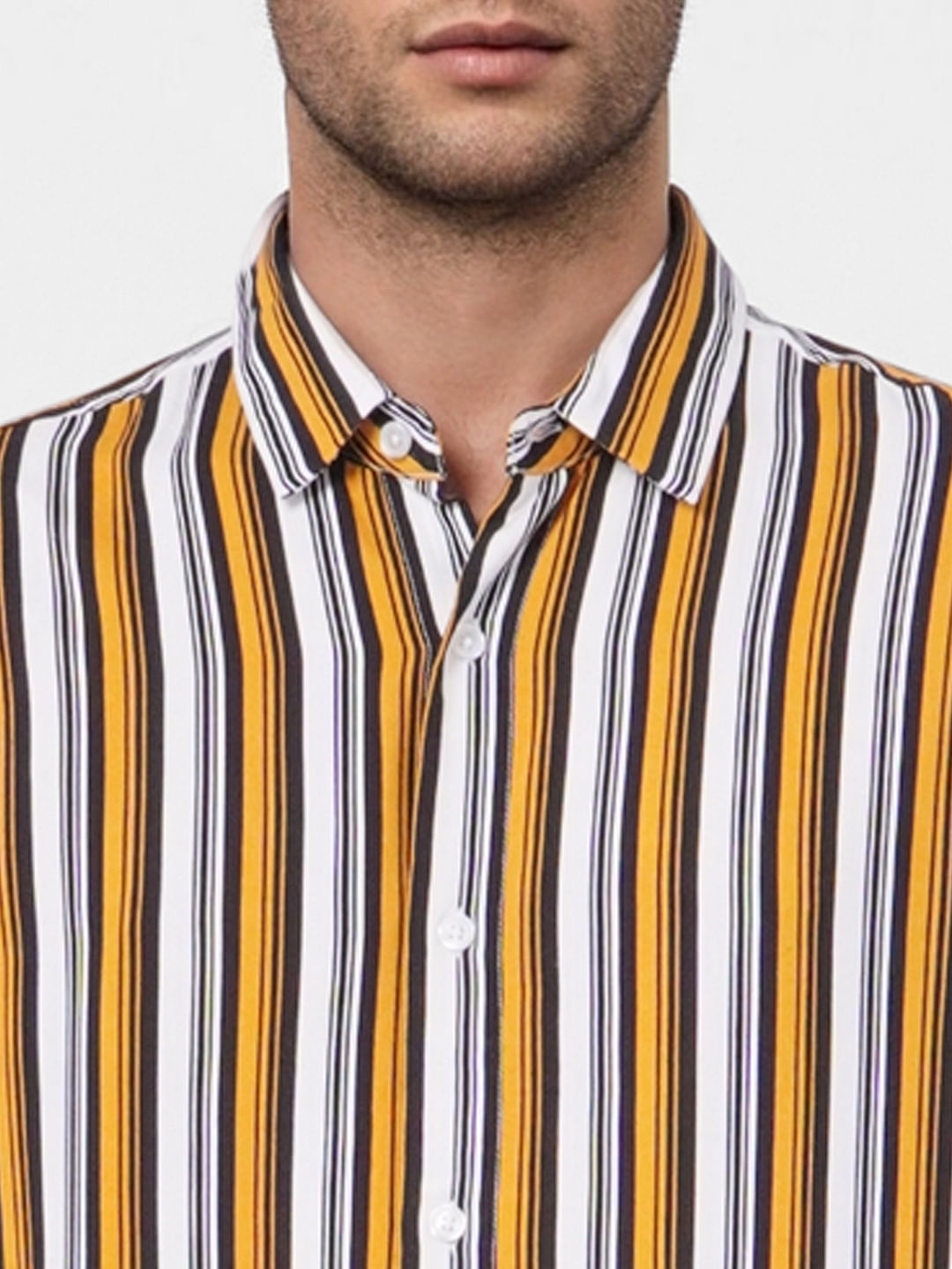 Mustard Striped Short Sleeves Shirt