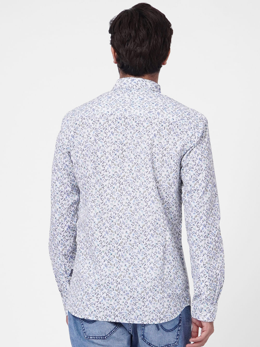 White Floral Print Full Sleeves Shirt