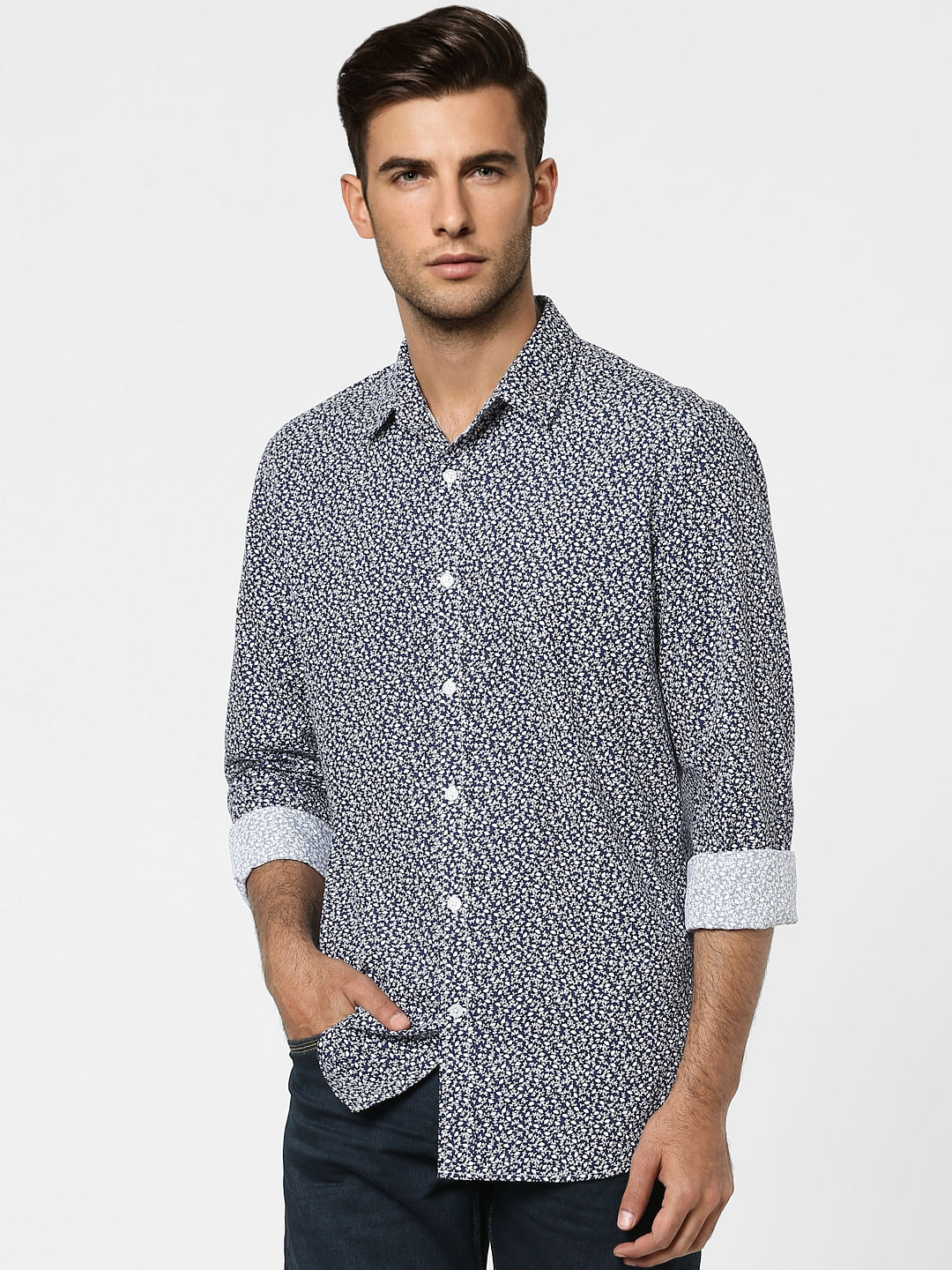 Blue Floral Print Full Sleeves Shirt