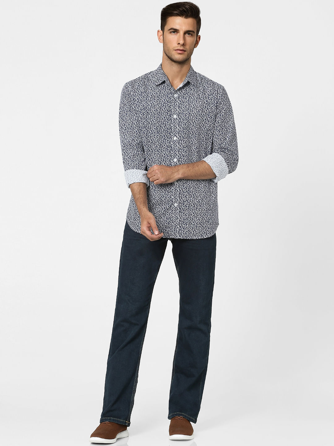 Blue Floral Print Full Sleeves Shirt