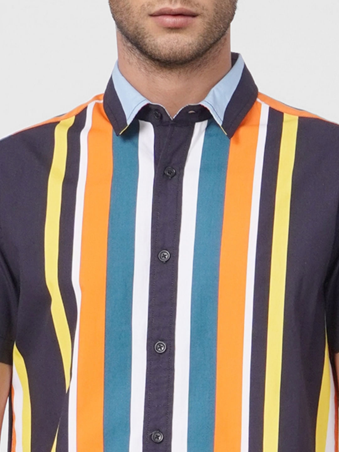 Yellow Striped Short Sleeves Shirt