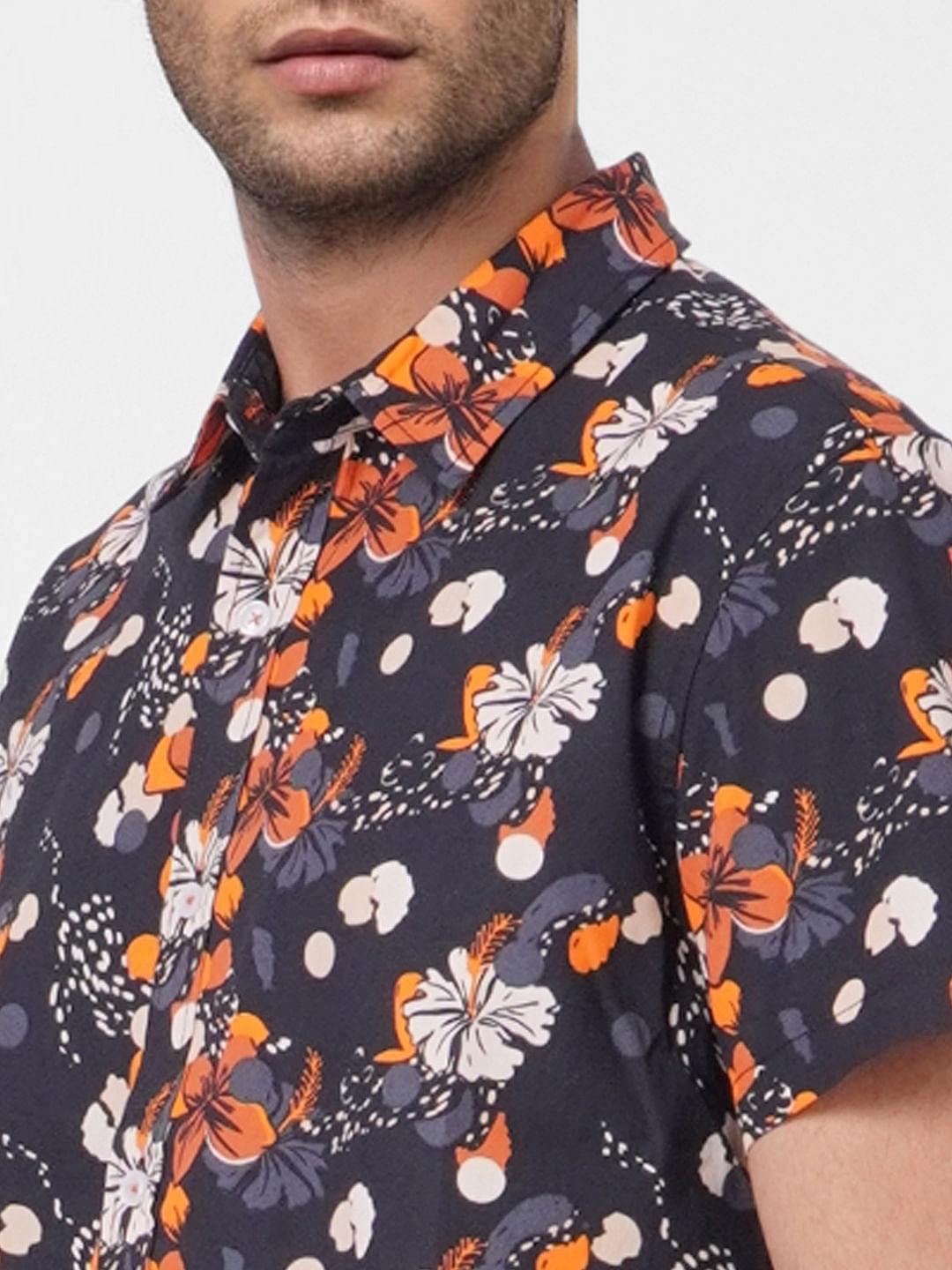 Black Floral Short Sleeves Shirt