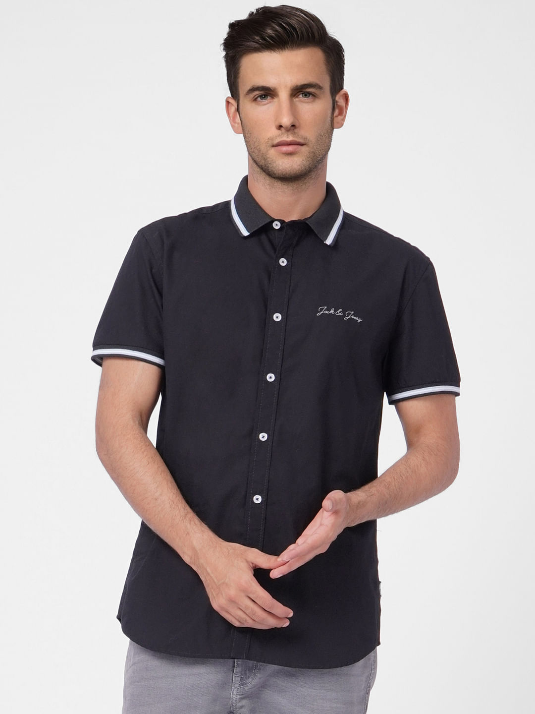 Black Logo Print Short Sleeves Shirt