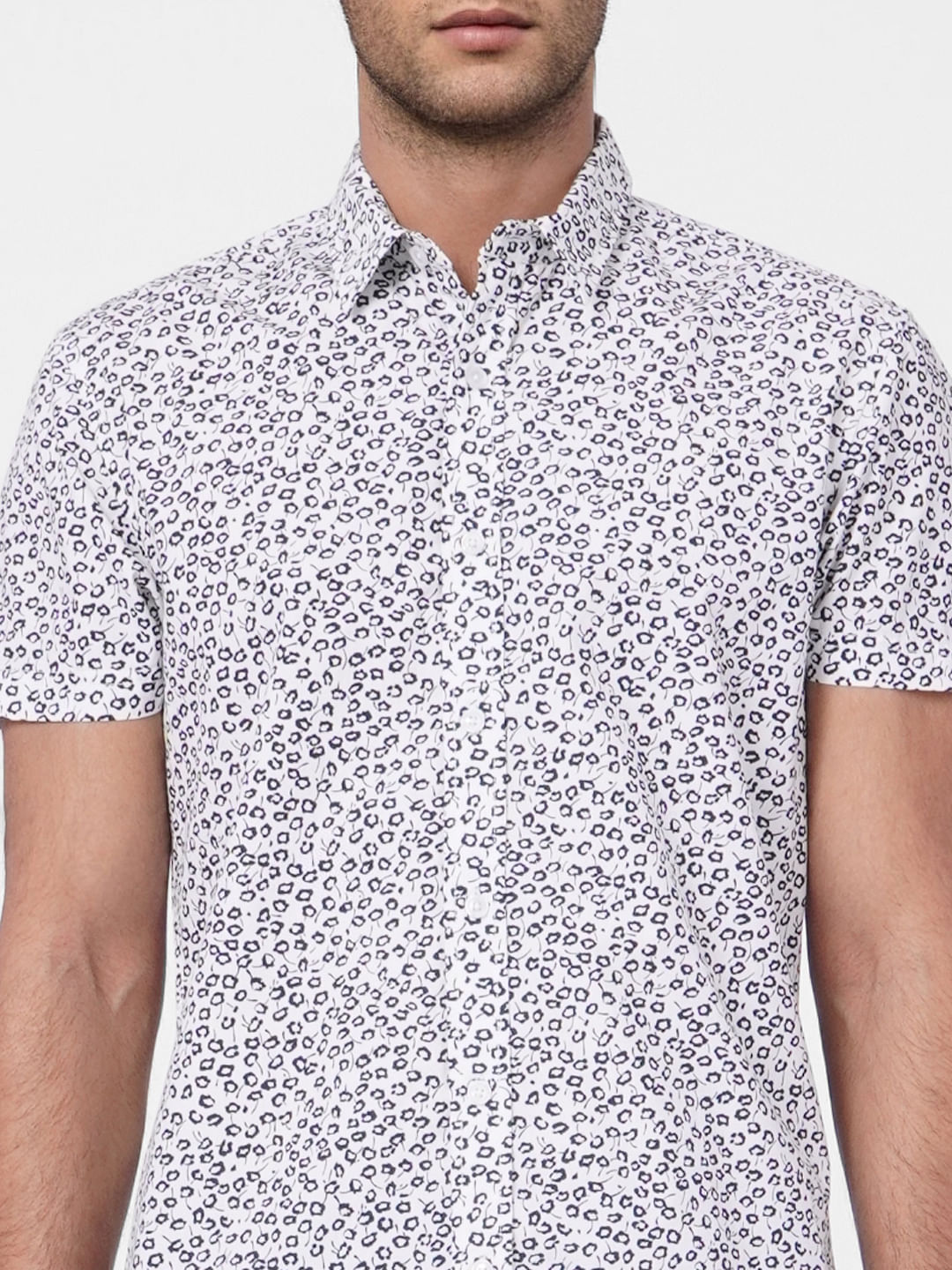 White Floral Short Sleeves Shirt