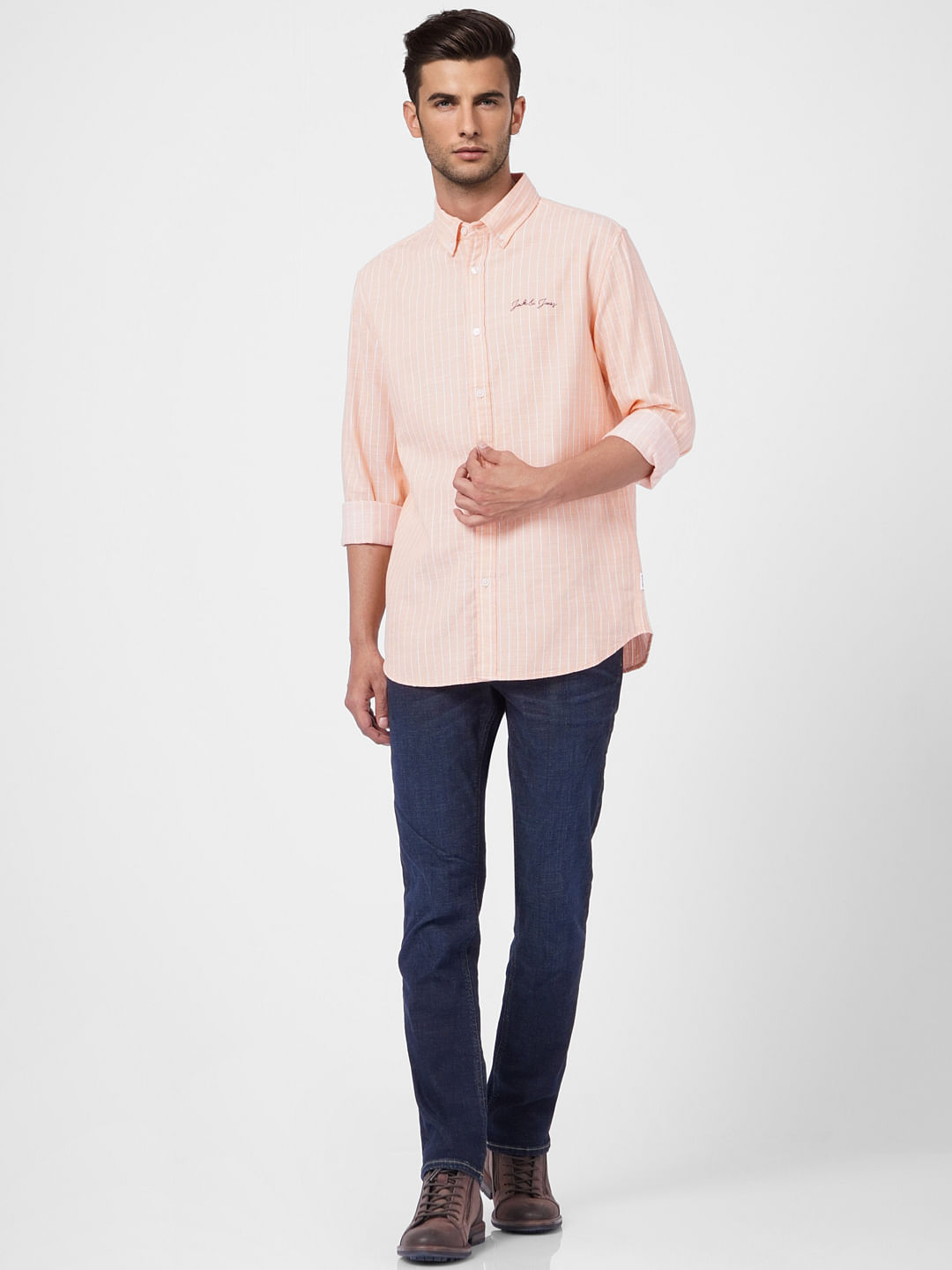 Coral Striped Full Sleeves Shirt