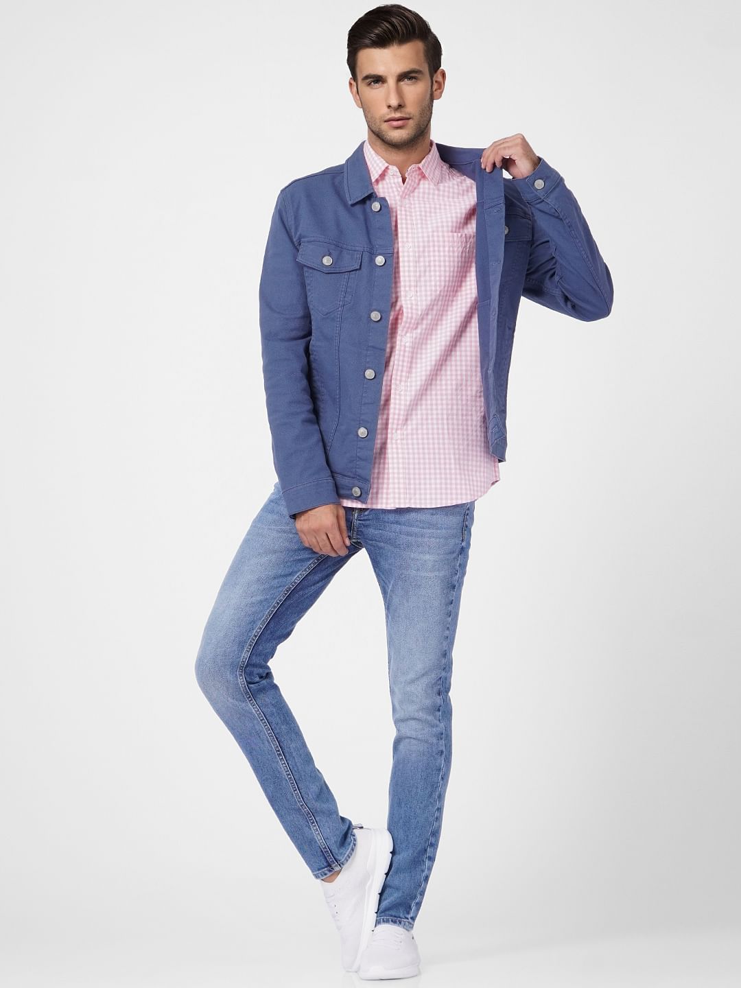 Pink Check Print Short Sleeves Shirt - S