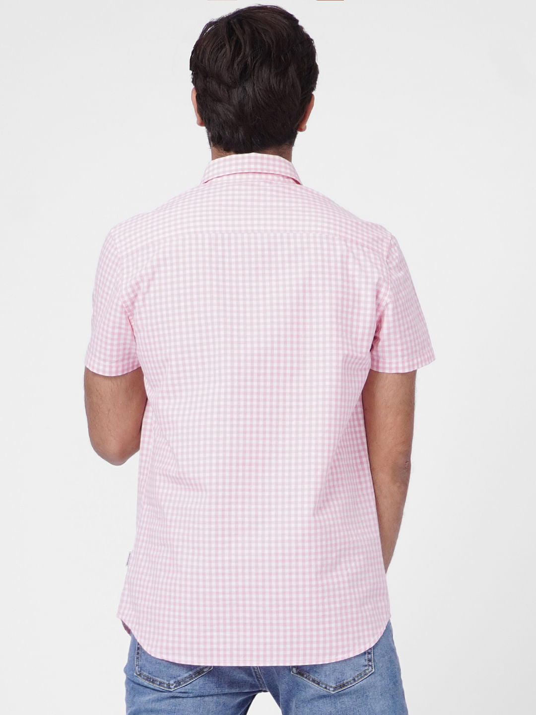Pink Check Print Short Sleeves Shirt