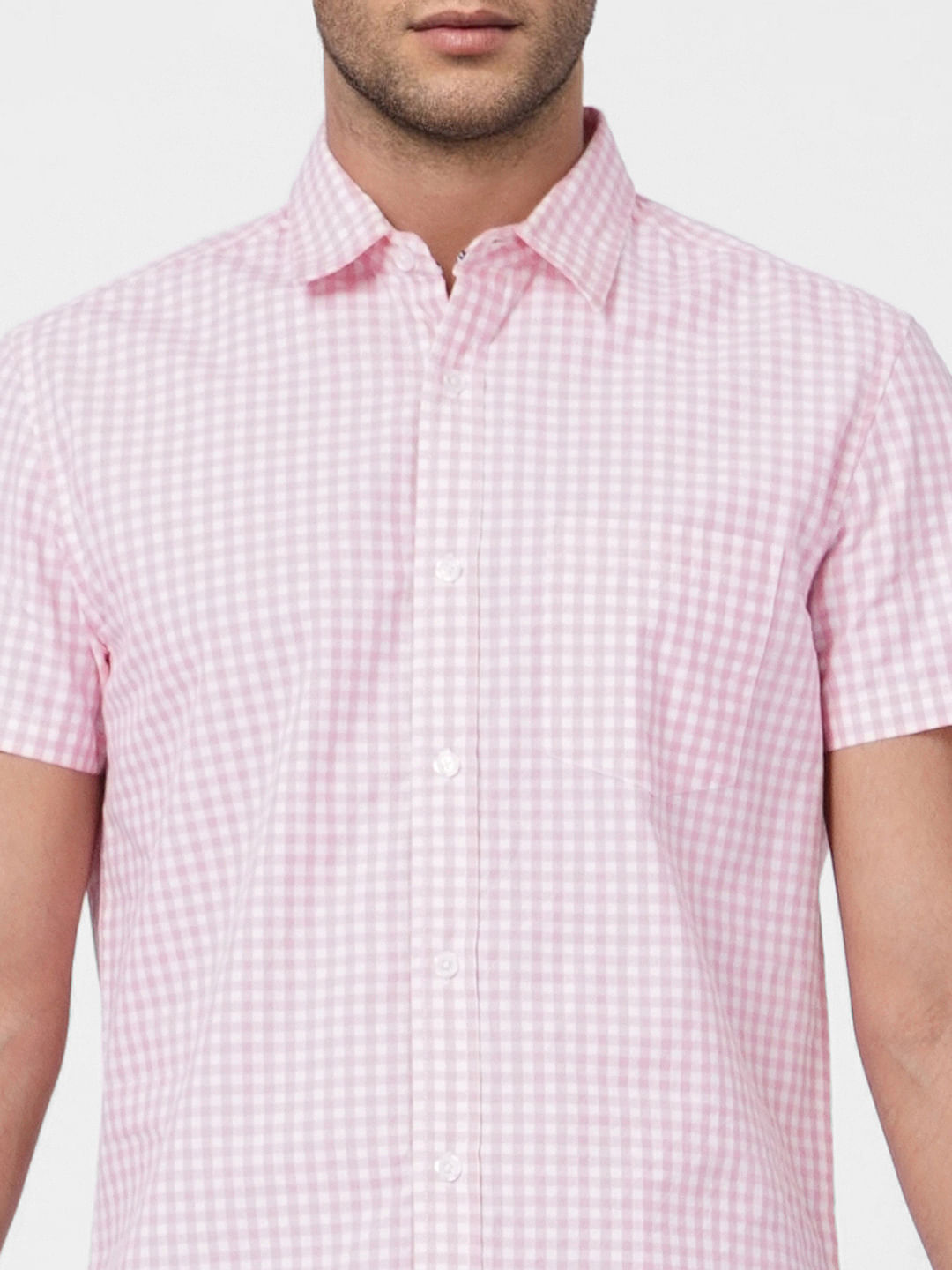 Pink Check Print Short Sleeves Shirt