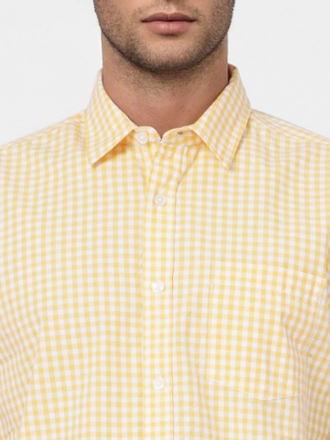 Yellow Check Print Short Sleeves Shirt