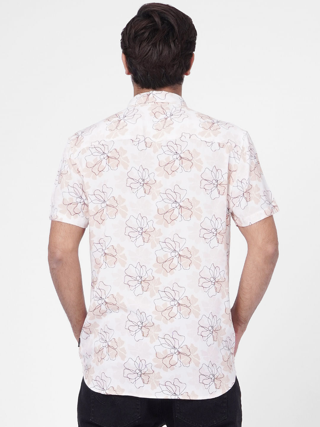 Beige Floral Short Sleeves Shirt