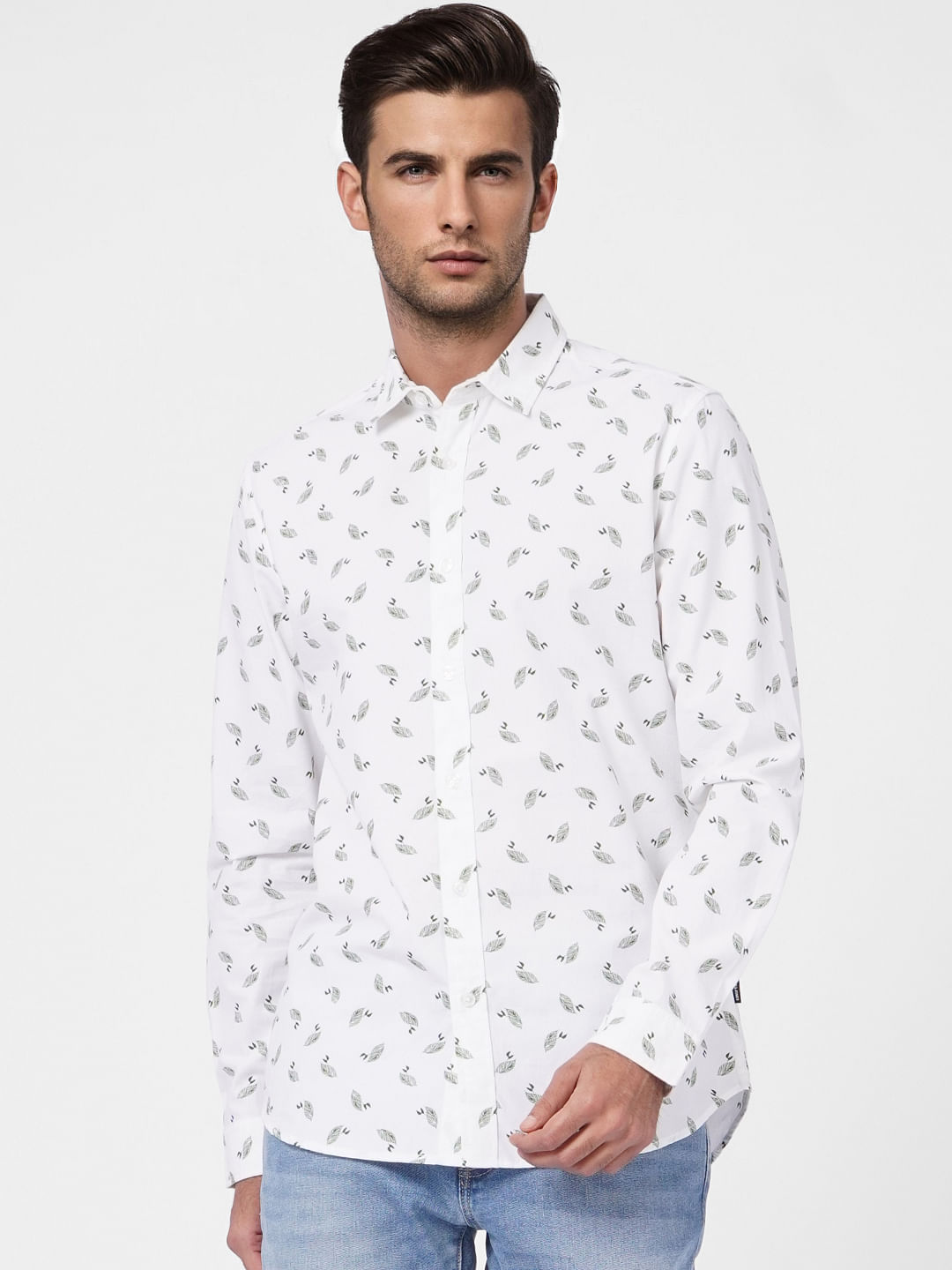 White Printed Full Sleeves Shirt