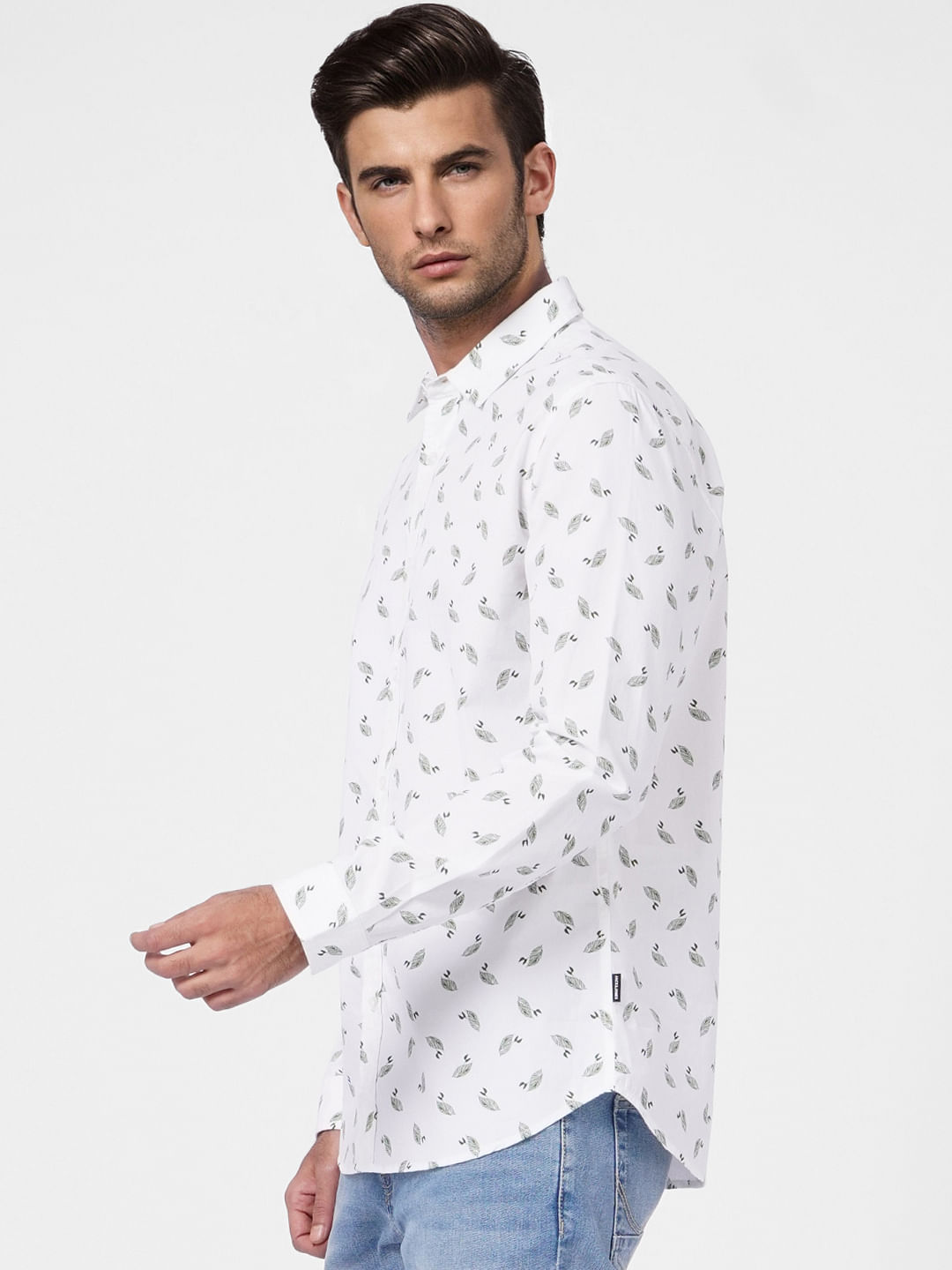 White Printed Full Sleeves Shirt