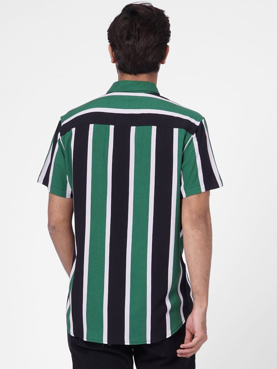 Green Striped Short Sleeves Shirt