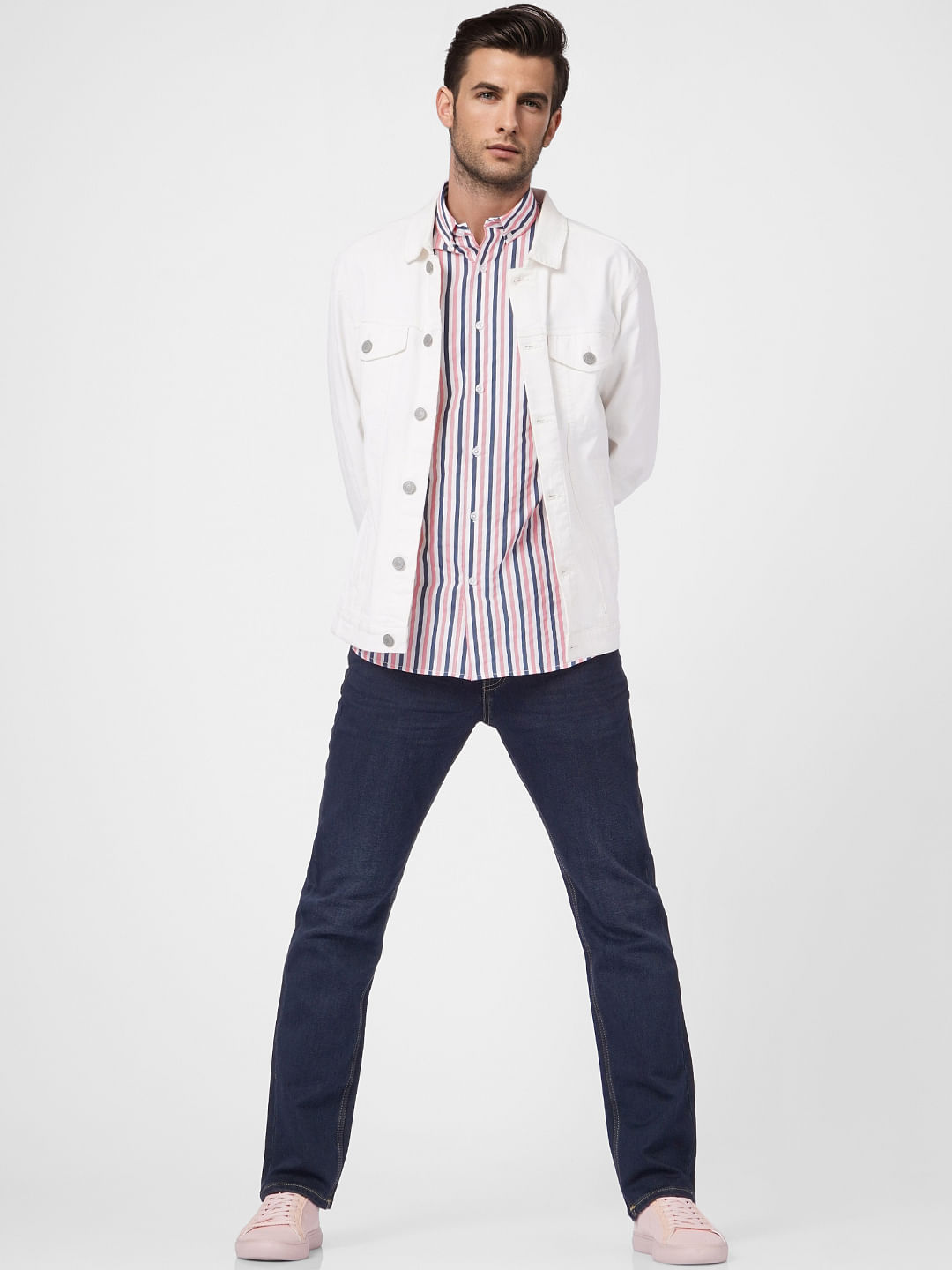 Light Pink Striped Full Sleeves Shirt - S