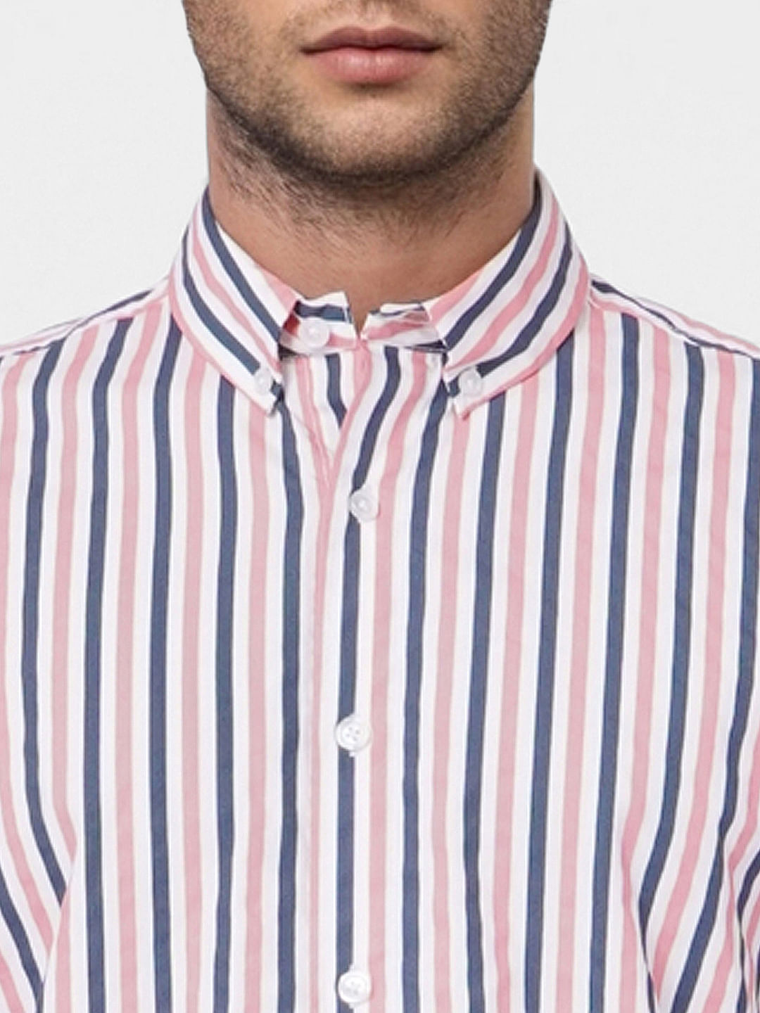 Light Pink Striped Full Sleeves Shirt