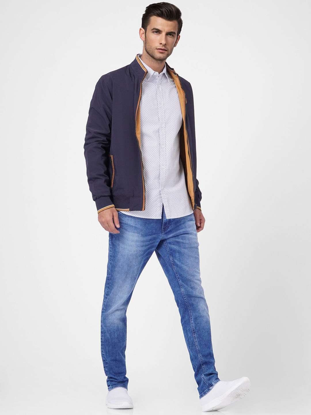 White Printed Full Sleeves Shirt - S