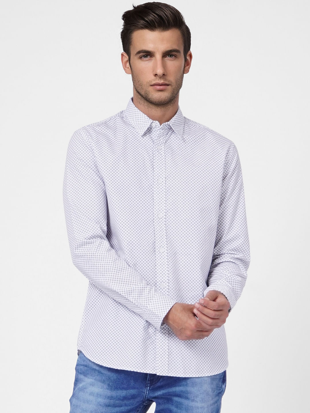 White Printed Full Sleeves Shirt