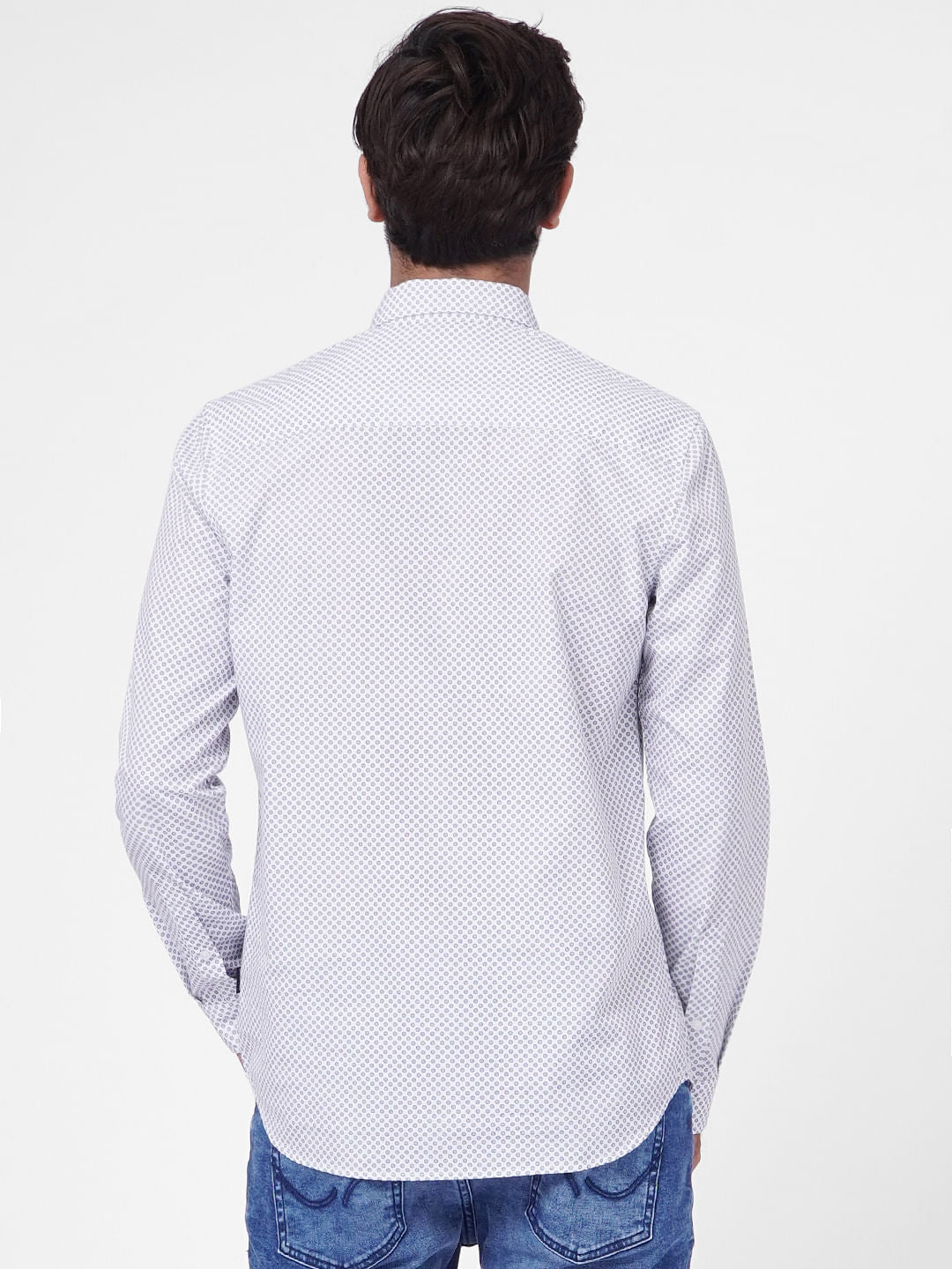 White Printed Full Sleeves Shirt